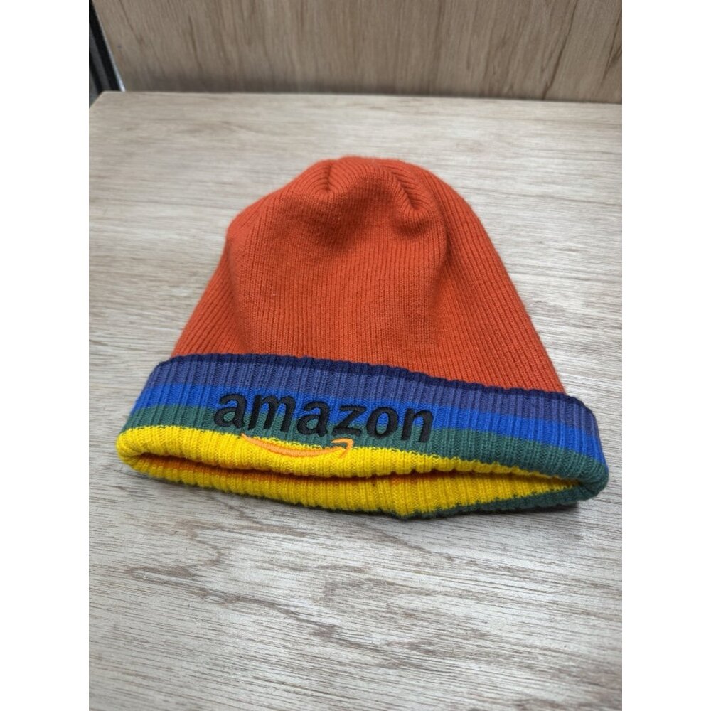 Amazon Rainbow Knit Beanie Hat Pride LGBT Winter Striped 100% Acrylic